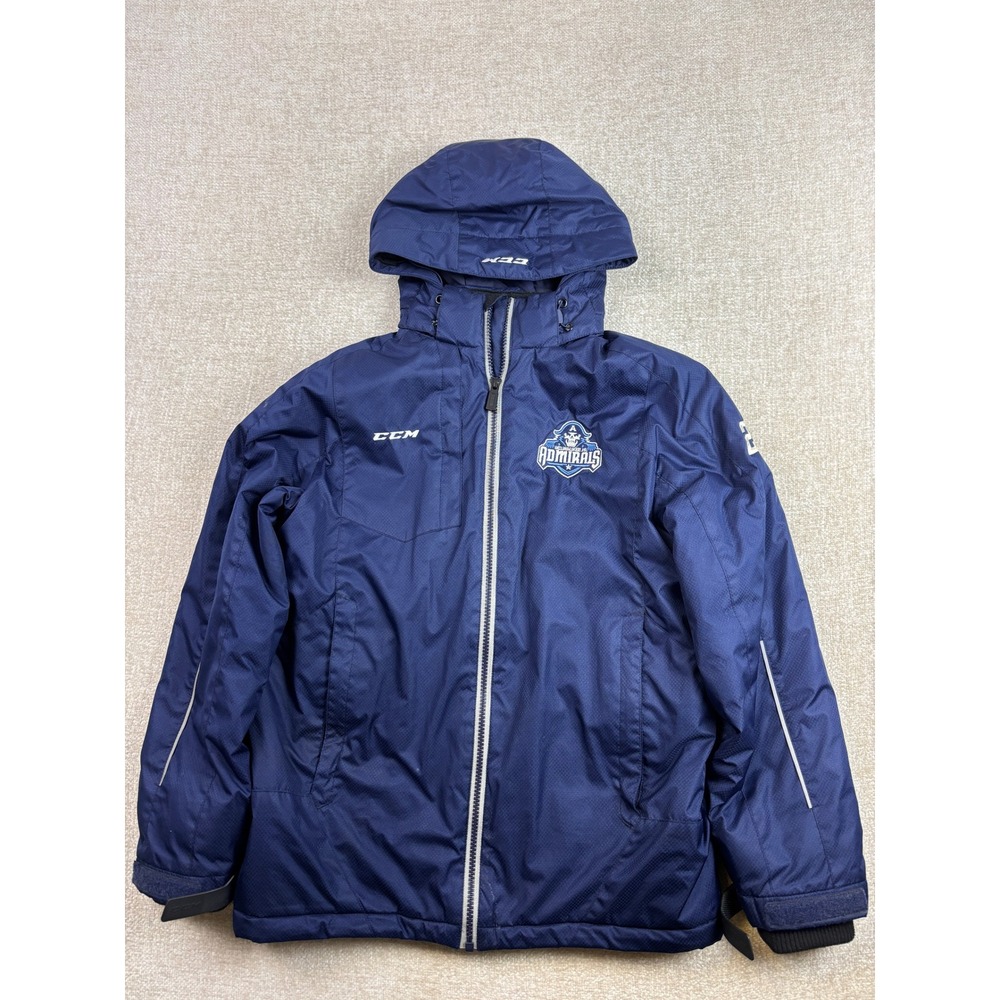 CCM Milwaukee Jr Admirals Hockey Jacket Youth Large Navy Blue Full Zip Hooded